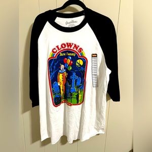 Threadless clowns are funny adult size XL black white raglan shirt Funny horror